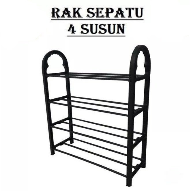 [TOM] RAK SEPATU 4 SUSUN HITAM / RAK SENDAL Tingkat 4 Susun Bongkar Pasang Plastik Tebal Tahan Kuat