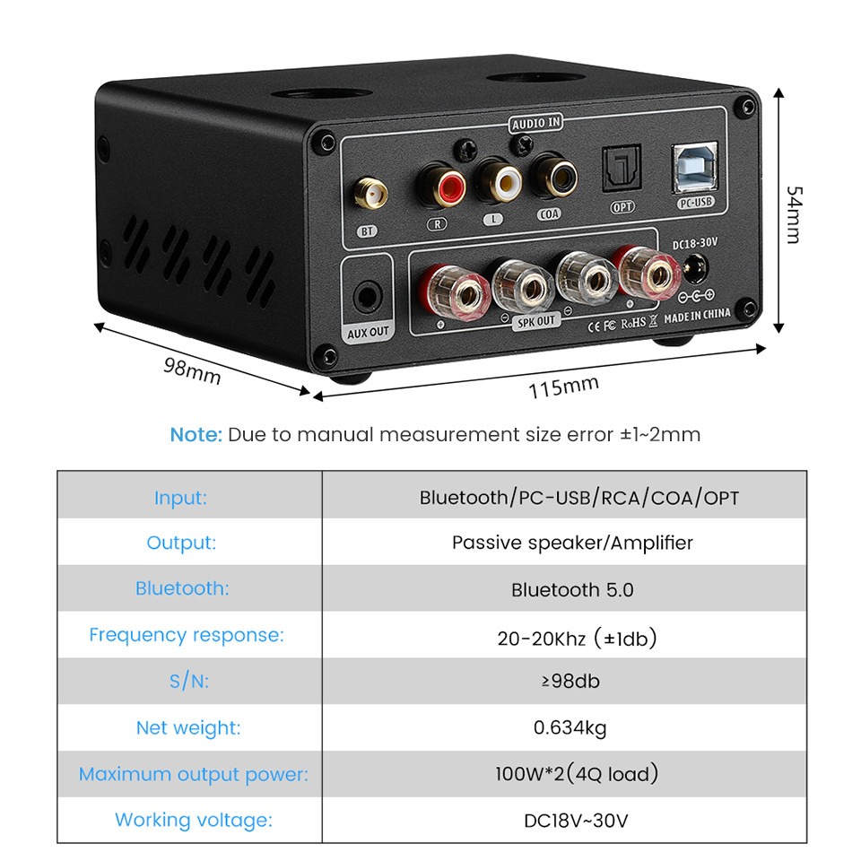 AIYIMA Audio T9 HiFi Bluetooth 5.0 Vacuum Tube Amplifier USB DAC Stereo Amplificador COAX OPT VU Met