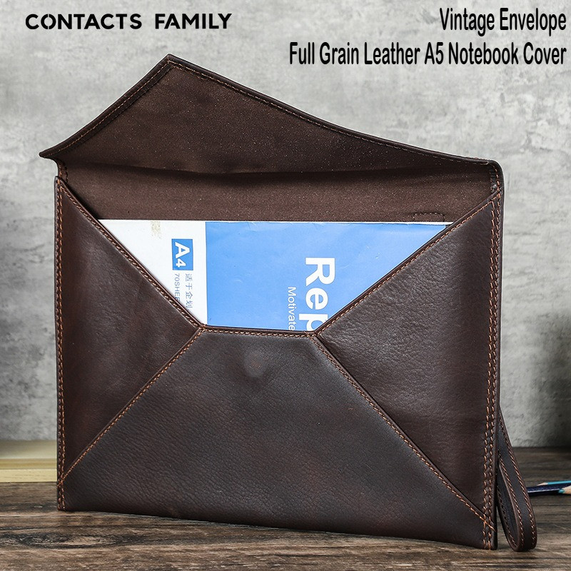 

Vintage Full Grain Leather A5 Notebook Cover Envelope Style Magnetic Closure Office Journal Sleeve Stationery School Supplies