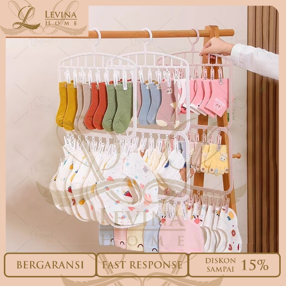 Hanger Jemuran Baju 18 26 Jepitan Gantungan Baju Kaos Kaki Pakaian Dalam Multifungsi – Levina Home
