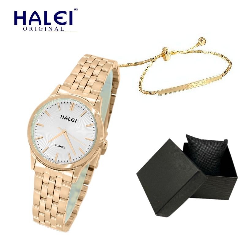 HALEI Jam tangan wanita bonus gelang titanium - Bergaransi Jam Tangan Wanita Original Analog Rantai 