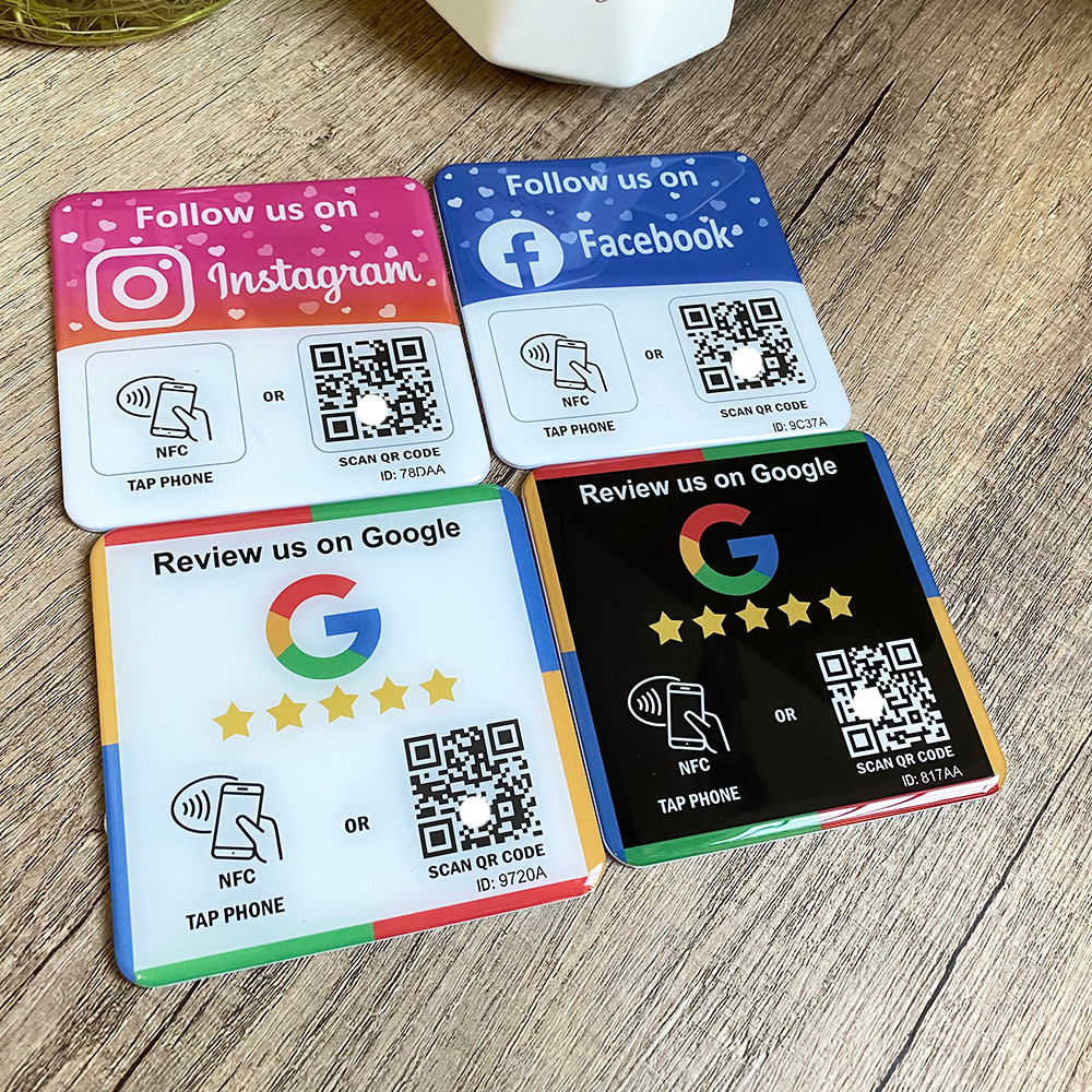10X10cm QR Code and NFC Tap  Sticky  Instagram Facebook Tripadvisor Trustpilot ReviewGoogle Review P