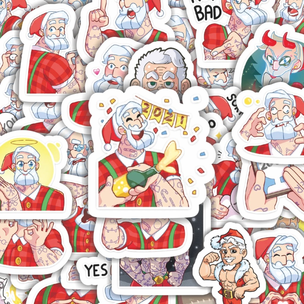 

100PCS Lucu Stiker Kartun Funny Macho Santa Stiker Aesthetic Stiker Anti Air Stikers Berperekat Waterproof sticker decal buat Motor Helm Buku Journal Koper Casing HP Laptop Botol Minum Hadiah anak
