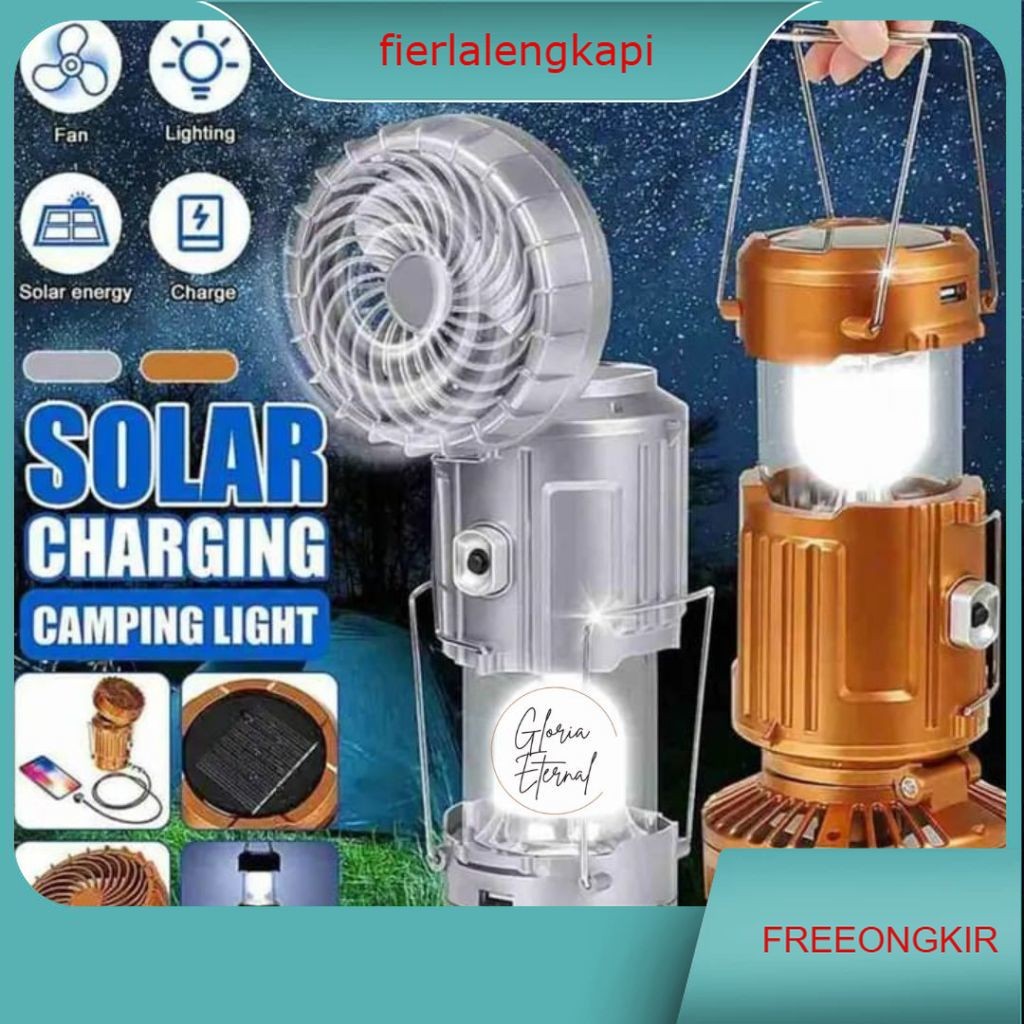 2in1 Lampu Kipas Camping Tenda Portable USB / Lamp Emergency Camping / Lampu Darurat