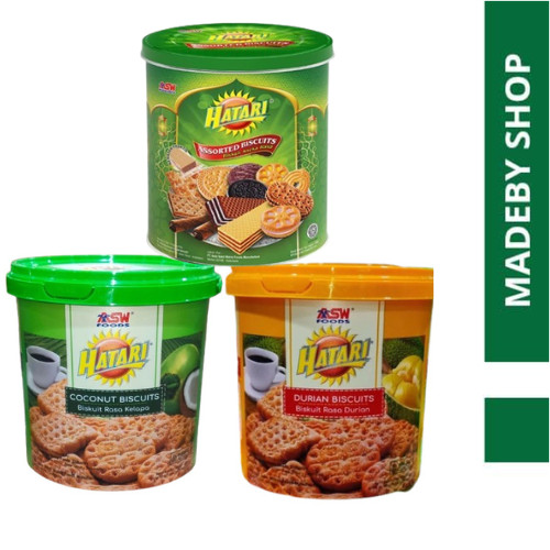 JAJAN LEBARAN HATARI BISKUIT KELAPA TIMBA, DURIAN TIMBA, ASSORTED KALENG 325 GR