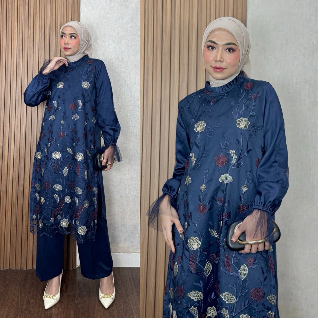 MACIAS_ Erica Set Luxury Atasan dan Bawahan Celana Tunik Baju Brukat Pesta Kondangan