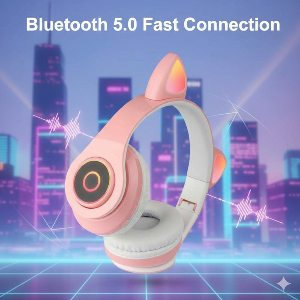 COD Headphone Headset Pink Telinga Kucing Lucu Imut Cute Aesthetic Wireless Bluetooth Dengan 3 Mode 