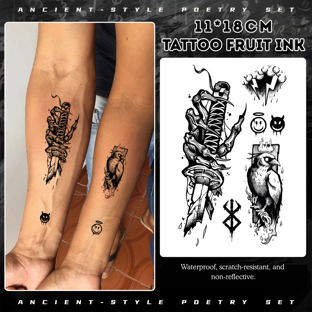 Tato Semi Permanen Broken Blade Series 18x11cm – Stiker Temporer Unisex Bahan Aman Fruit Ink