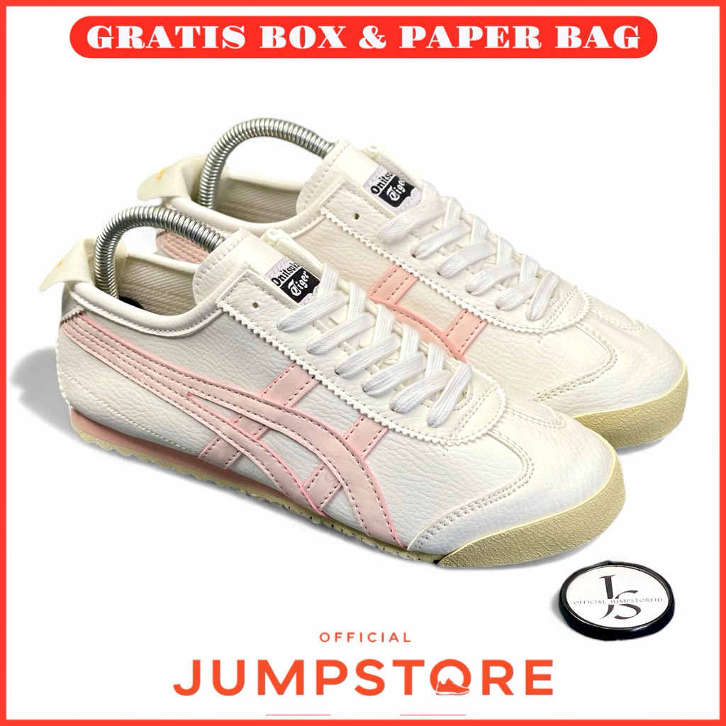 ABRISD (BISA COD) SEPATU ONITSUKA TIGER WANITA TALI WHITE PINK