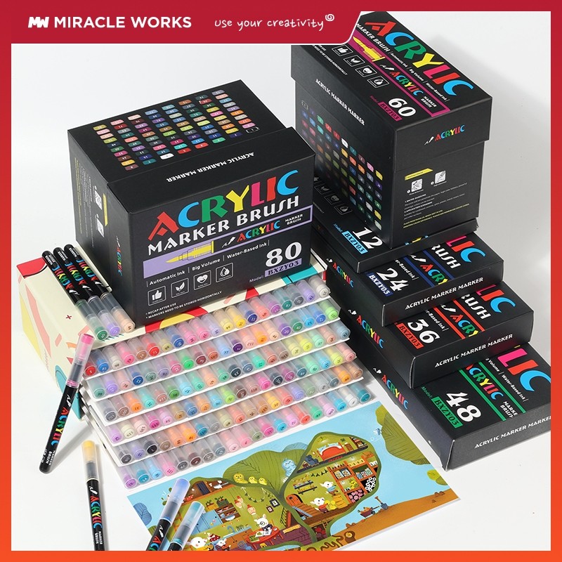 

MW 12/24/36/48/60/80 Warna Spidol Cat Akrilik Ujung Kuas, Pena Cat Profesional untuk Melukis Batu, Kanvas, Kaca, Plastik, Kain & Kerajinan Kreatif