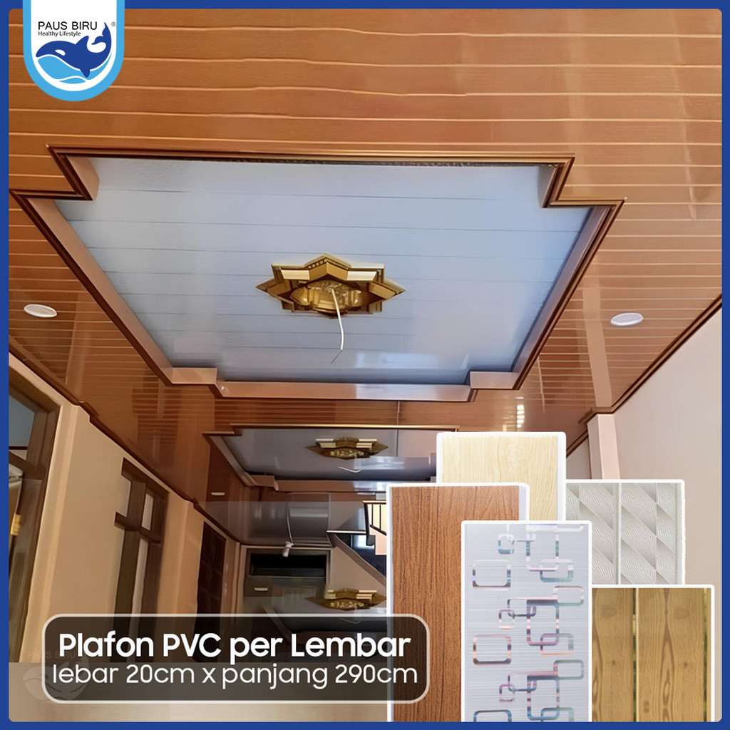 Paus Biru - Plafon PVC Lembaran 290x20 Cm Motif Rumah Kamar Ruang Tamu Waterproof Tahan Air Anti Lem