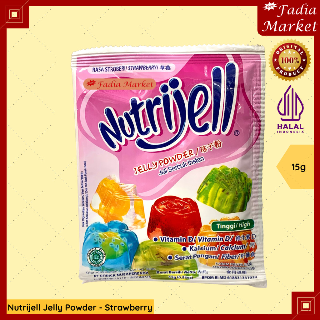 

[1 BOX 12PCS] Nutrijell Jelly Powder Bubuk Strawberry 15g