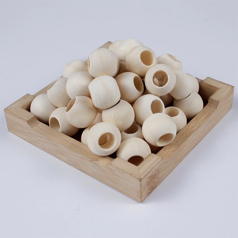 ANEKA - [6 PCS] Manik Kayu Bulat Natural / Wooden Beads Bulat Lubang Besar