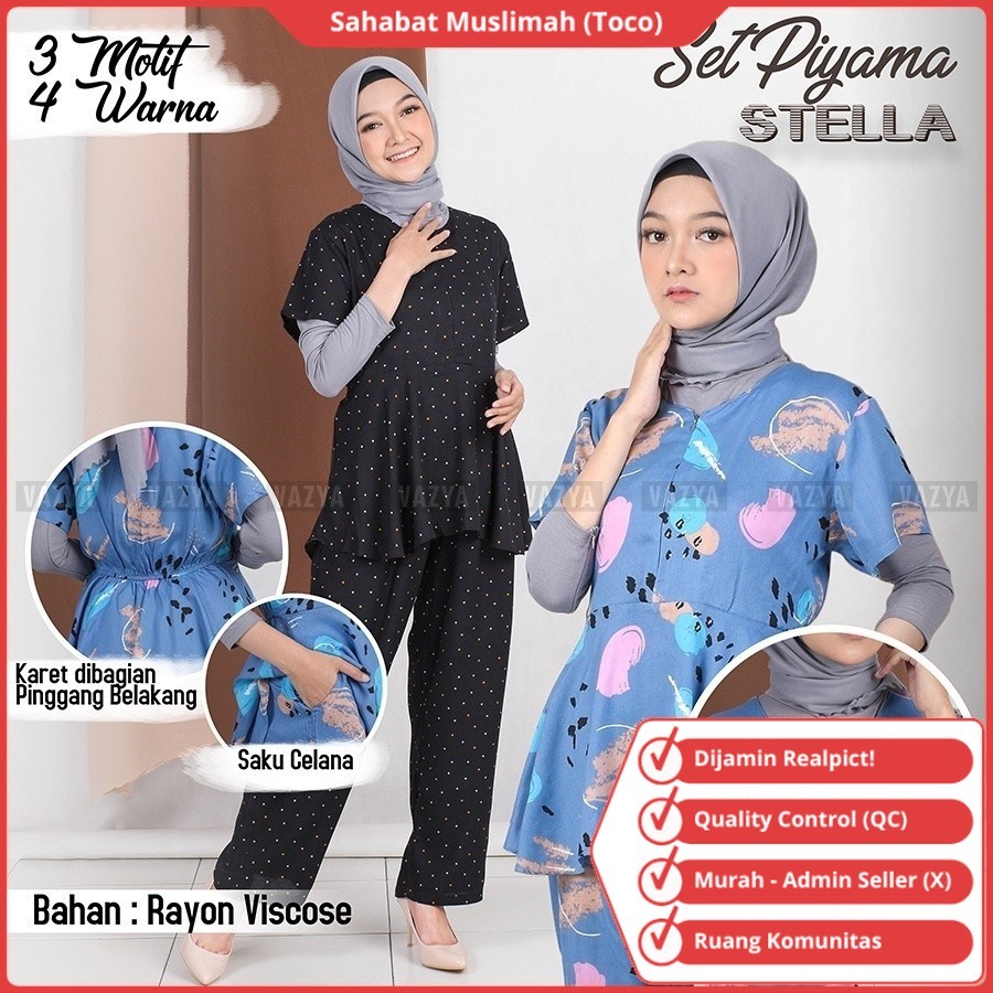 Set Baju Piama Setelan Piyama Tidur Wanita Lengan Pendek Piayama Cewek Celana Panjang Pyama Dewasa M
