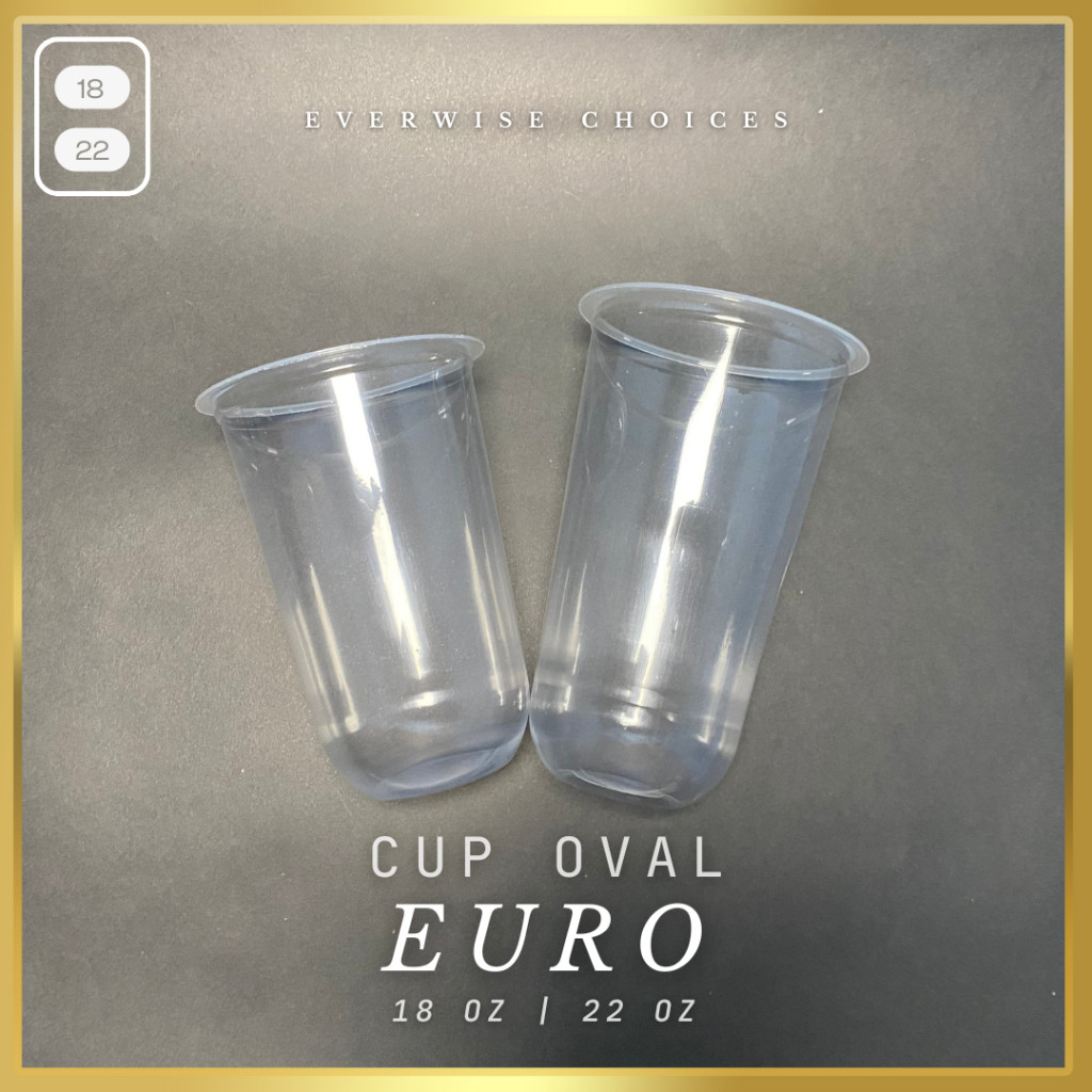 Cup Oval Plastik Euro Polos / Gelas Oval Tebal Polos Isi 50 pcs | 18 oz / 22 oz |