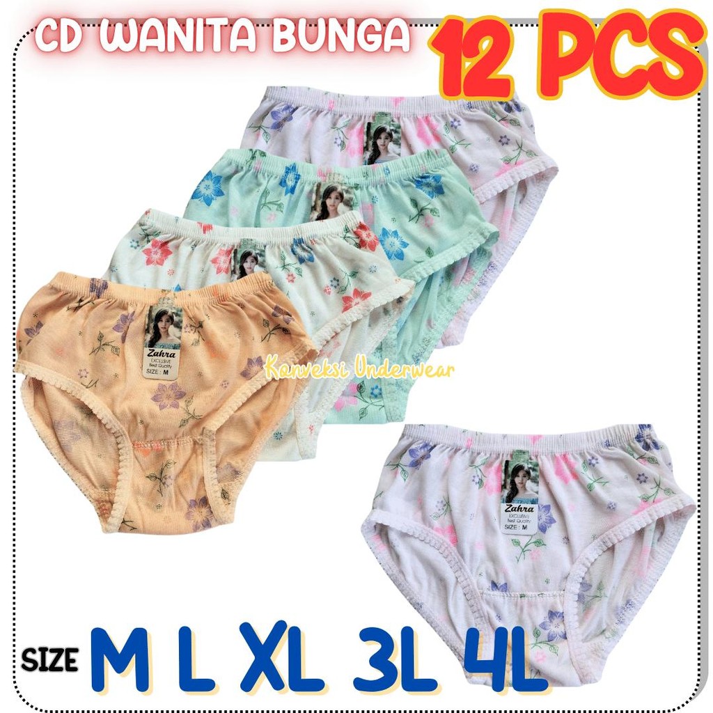12 PCS CD WANITA MOTIF BUNGA CELANA DALAM ANAK SD SMP SMA DAN IBU-IBU CD PEREMPUAN TERLARIS
