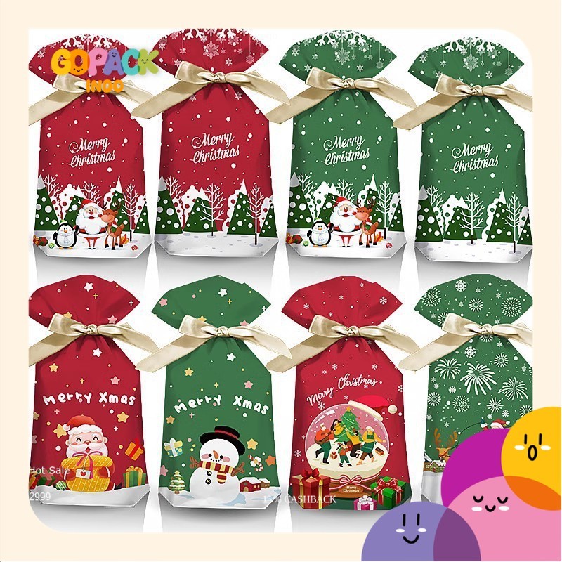 

Plastik Souvenir Random Kantong Plastik Cookies Motif Tema Natal Plastik Gift Tali Serut Pita