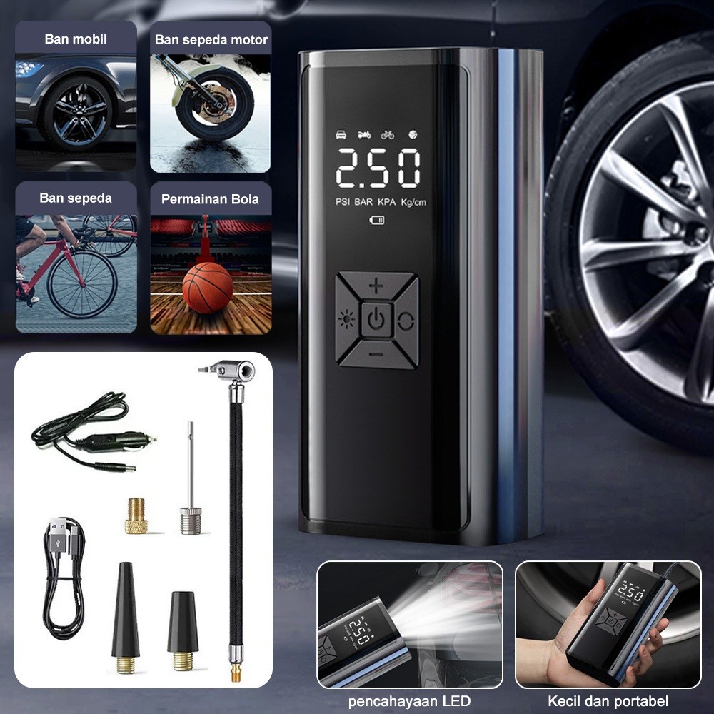 Pompa Ban Mobil dan Motor Elektrik portable Cek Tekanan Angin Listrik Car Air Pump Tire Inflator Por