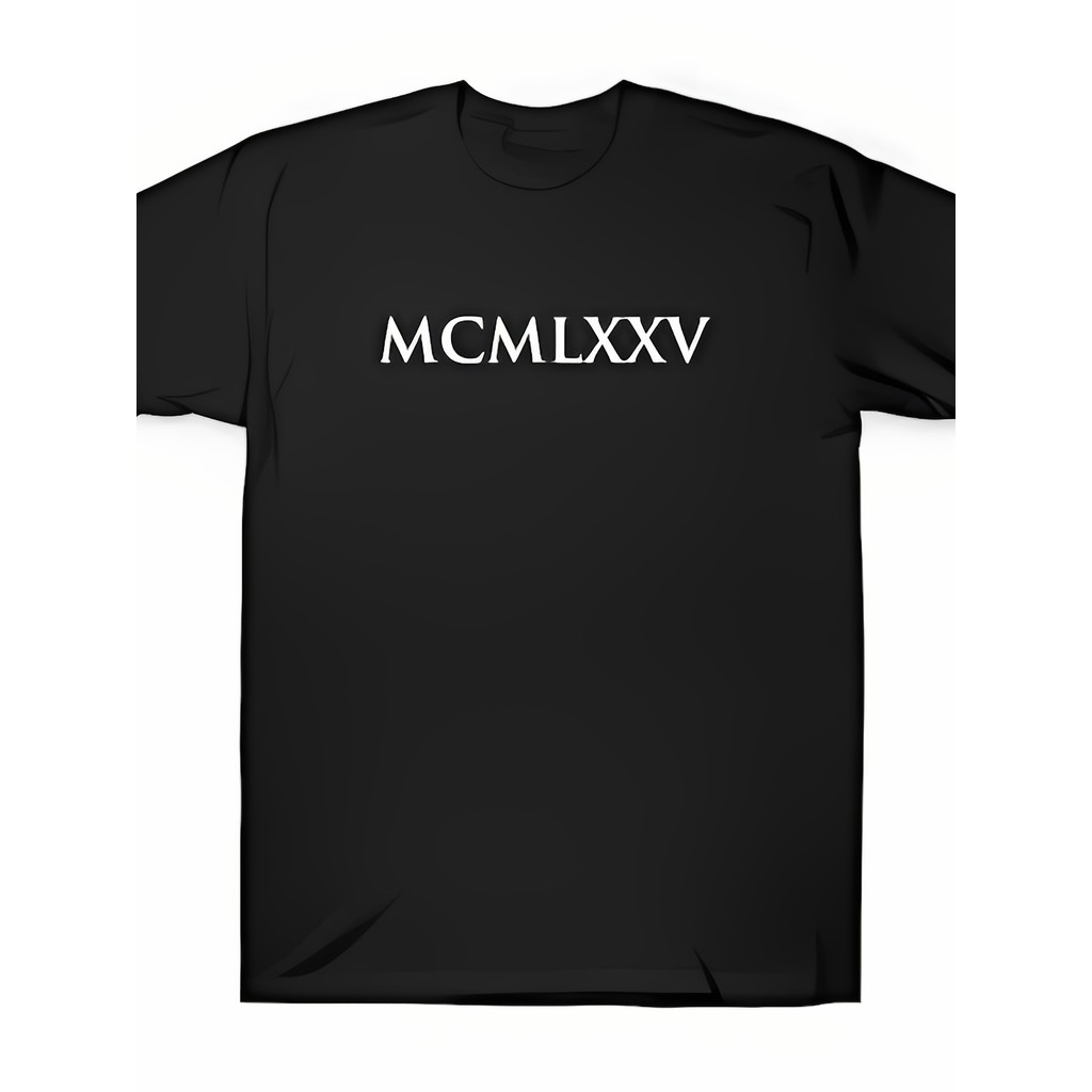 Kaos Angka Romawi 1975 - Kaos Katun Hitam Modis, Adem, Cocok Hadiah, Unisex