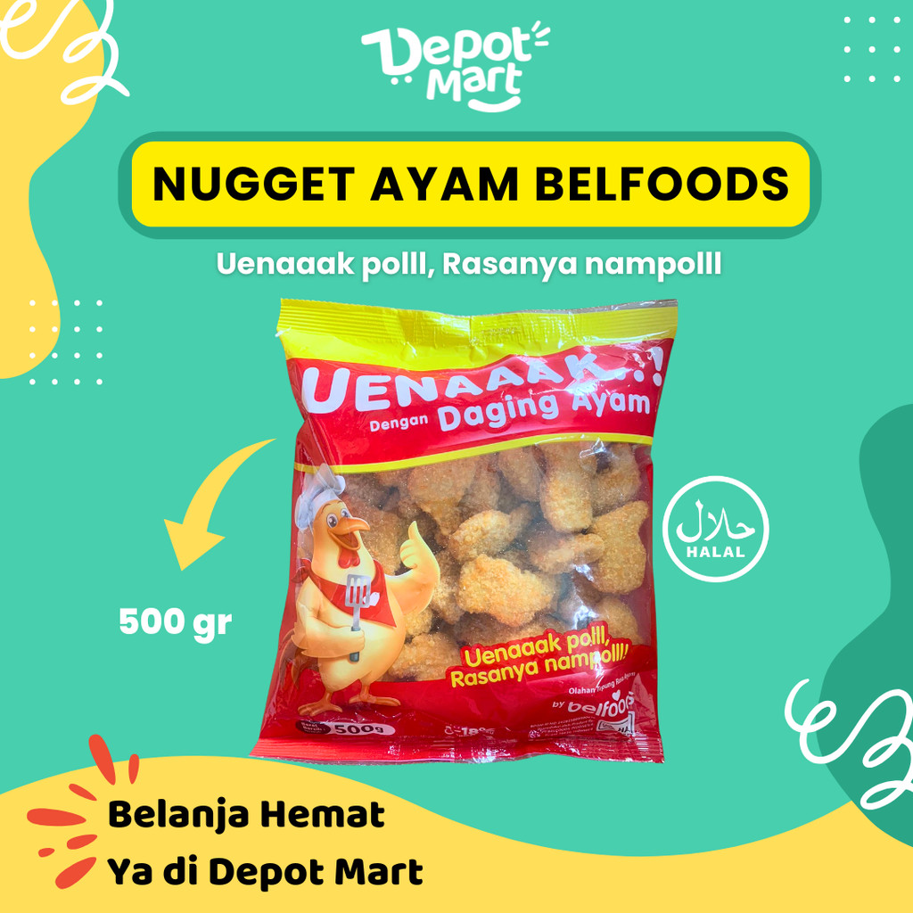 

Naget /nuget Ayam uenak belfoods /Nugget Belfoods 500 gr Depot Mart