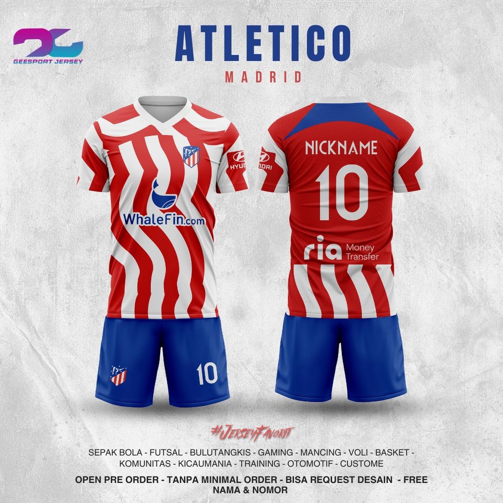 JERSEY SEPAKBOLA Los Indios ATLETICO MADRID HOME 2022 2023 LIGA UEFA FULLPRINTING CUSTOM SPONSOR