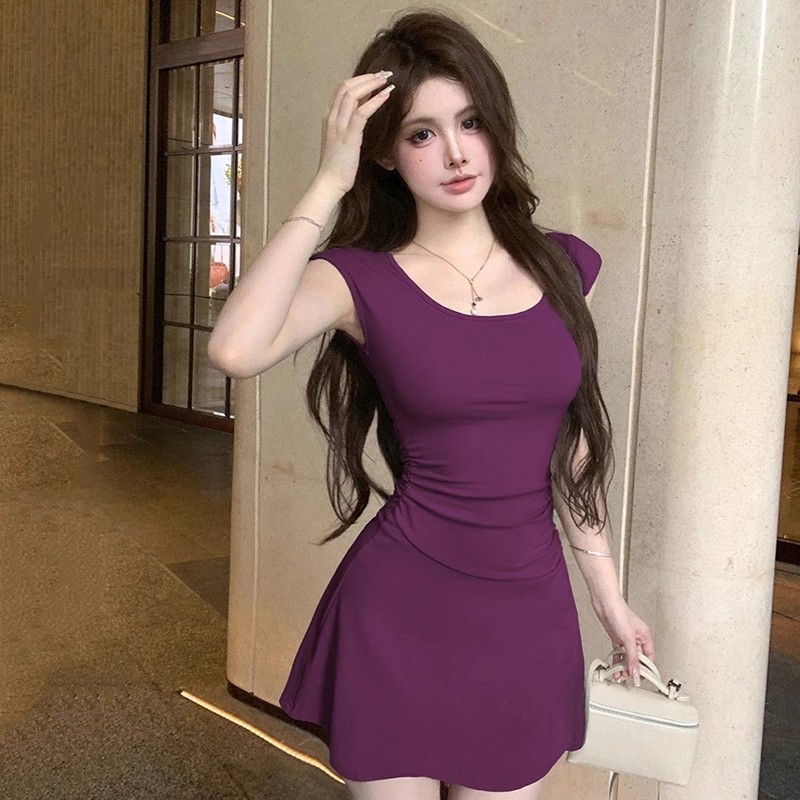 Air QZ185 Women's Turtle Neck Bodycon Mini Dress Short Sleeve Casual  Rok Wanita Sexy Onepiece Dress