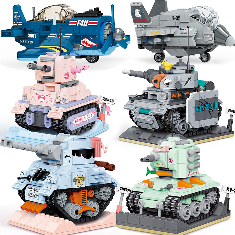 WW2 Military Germany Panzer III Tank Sherman Somua S35 Soviet KV-2 Model Micro Mini Buig Block Aircr