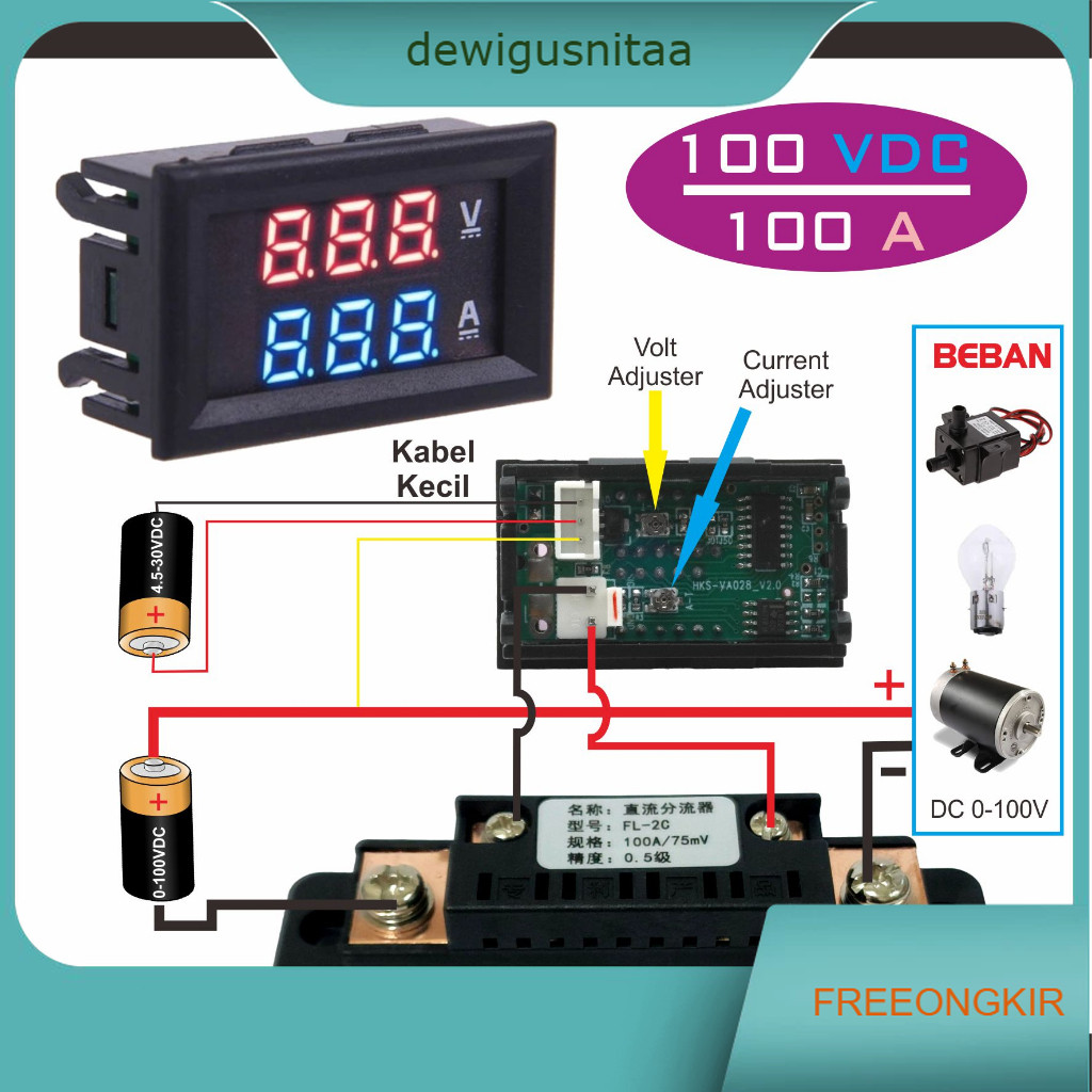 Combo DC Voltmeter Ampere Meter 100V 100A Voltampere Meter