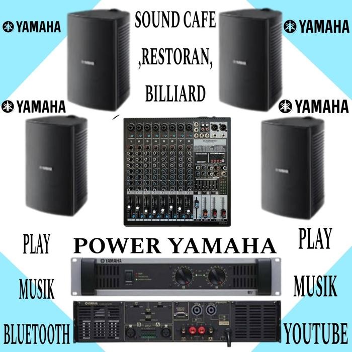 PAKET POWER YAMAHA SPEAKER YAMAHA VS 4, MIXER BLUETOOTH SPEAKER GANTUNG 4 TITIK, DI CAFE BILLIARD KA