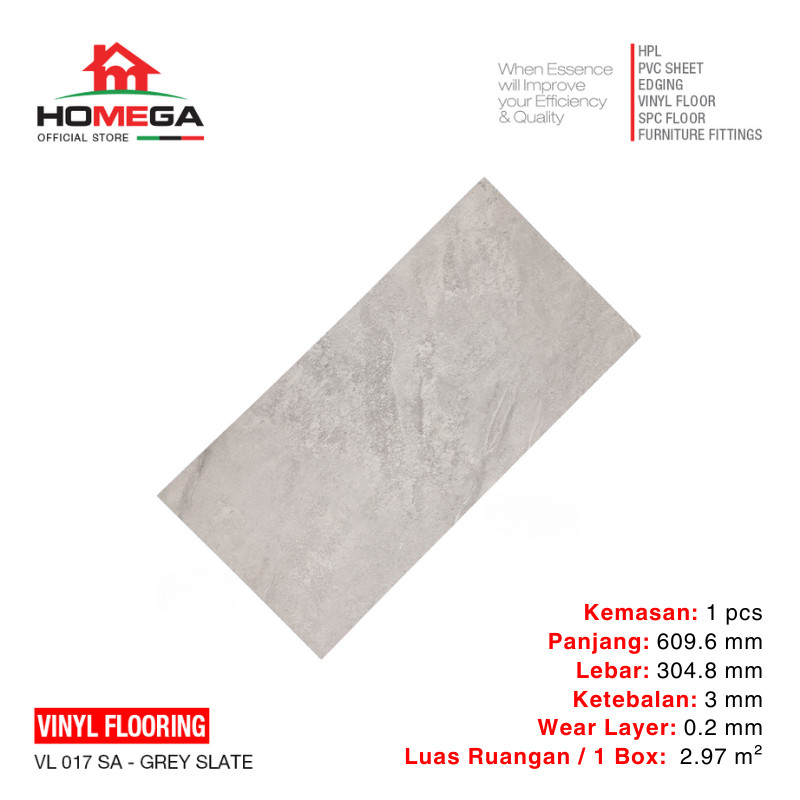 HOMEGA VINYL Flooring - Lantai Kayu Parket Parkit Parquet Stiker - Tekstur Stone Grey Slate - 1 Pcs