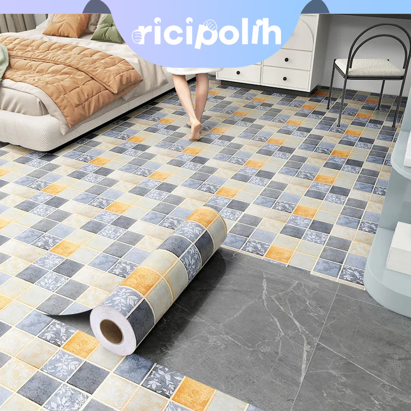 Wallpaper Lantai Semen Tahan Air Berperekat PVC 61x200cm Stiker Lantai Kamar Mandi Dapur Toilet Tran