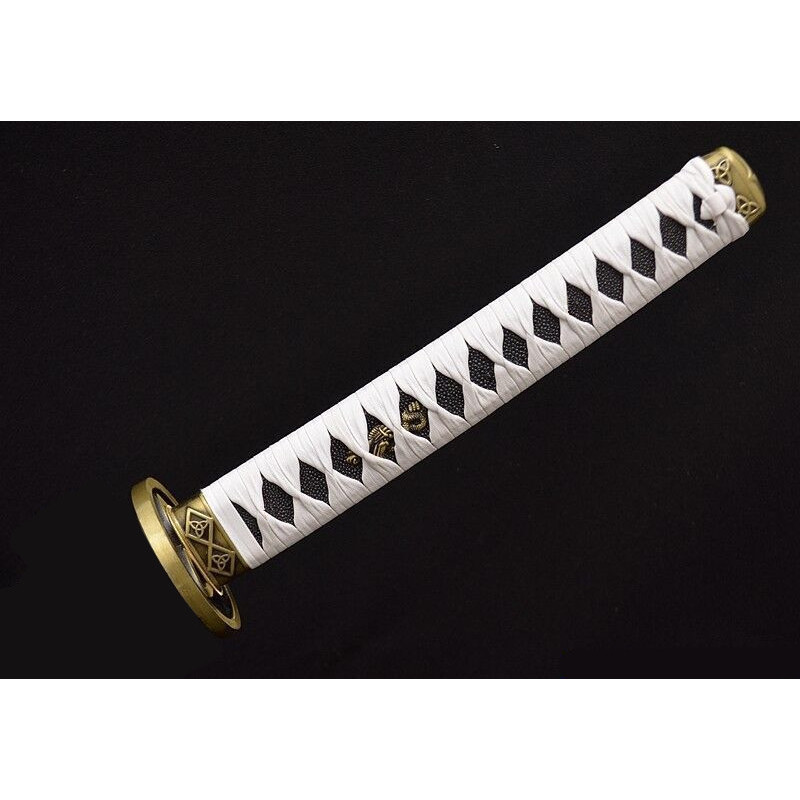 26cm White Leather Tsuka For Japanese Samurai Katana Sword Guard Fittings Set Tsuba+Menuki+Fuchi+Kas