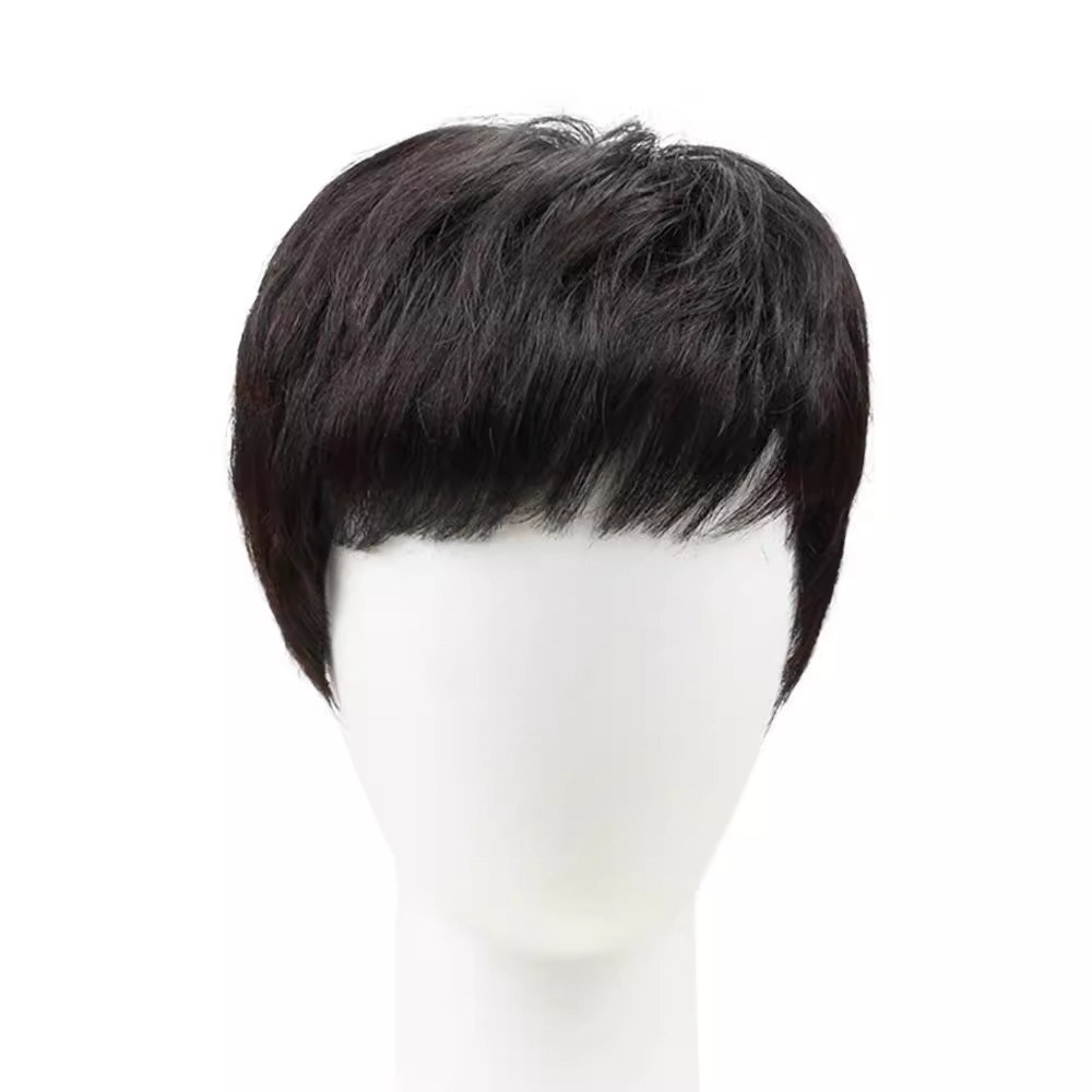 Wig Rambut Pendek Pria, Gaya Korea Melindungi dari Kerusakan Alami Penutup Kepala Penuh Rambut Manus