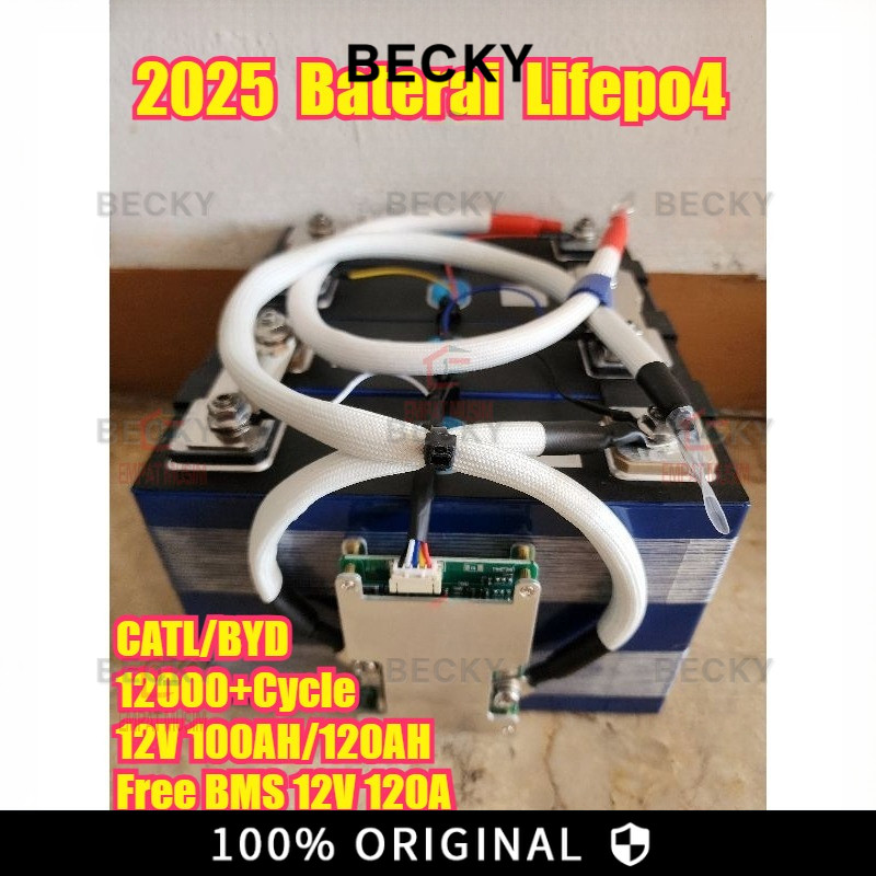BECKY 2025 Baterai Lifepo4 12v 100Ah + BMS 120A BMS CATL/BYD Battery Lifepo4 3.2V BMS UPS 100% daya 