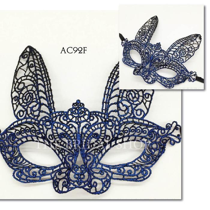 Topeng Telinga Kelinci Cosplay Lingerie Aksesoris Lace Biru Premium AC92F