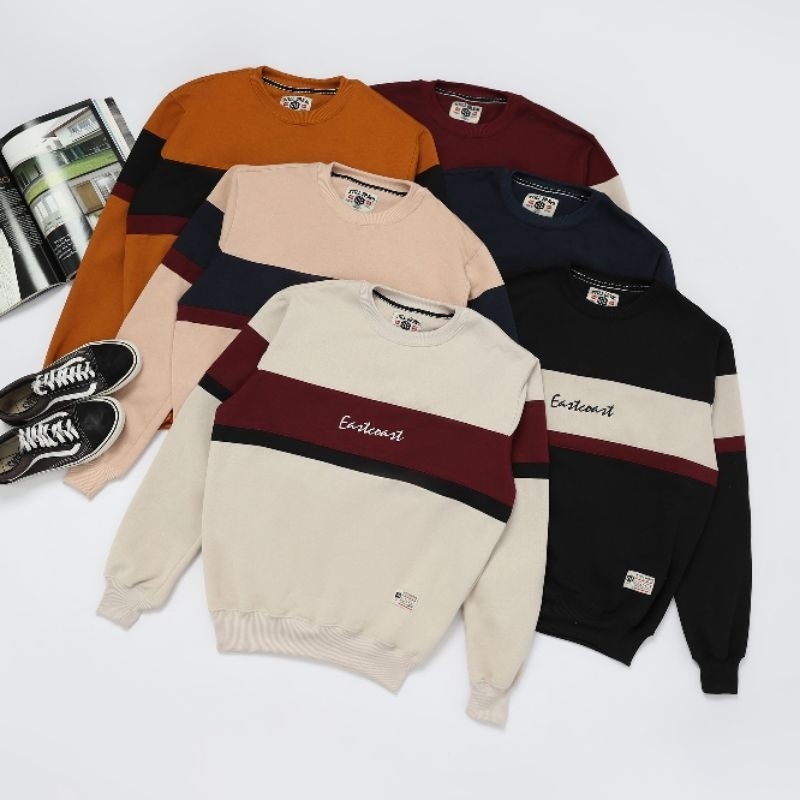 Sweater Crewneck Unisex Pria Wanita Full Color block Eascoast