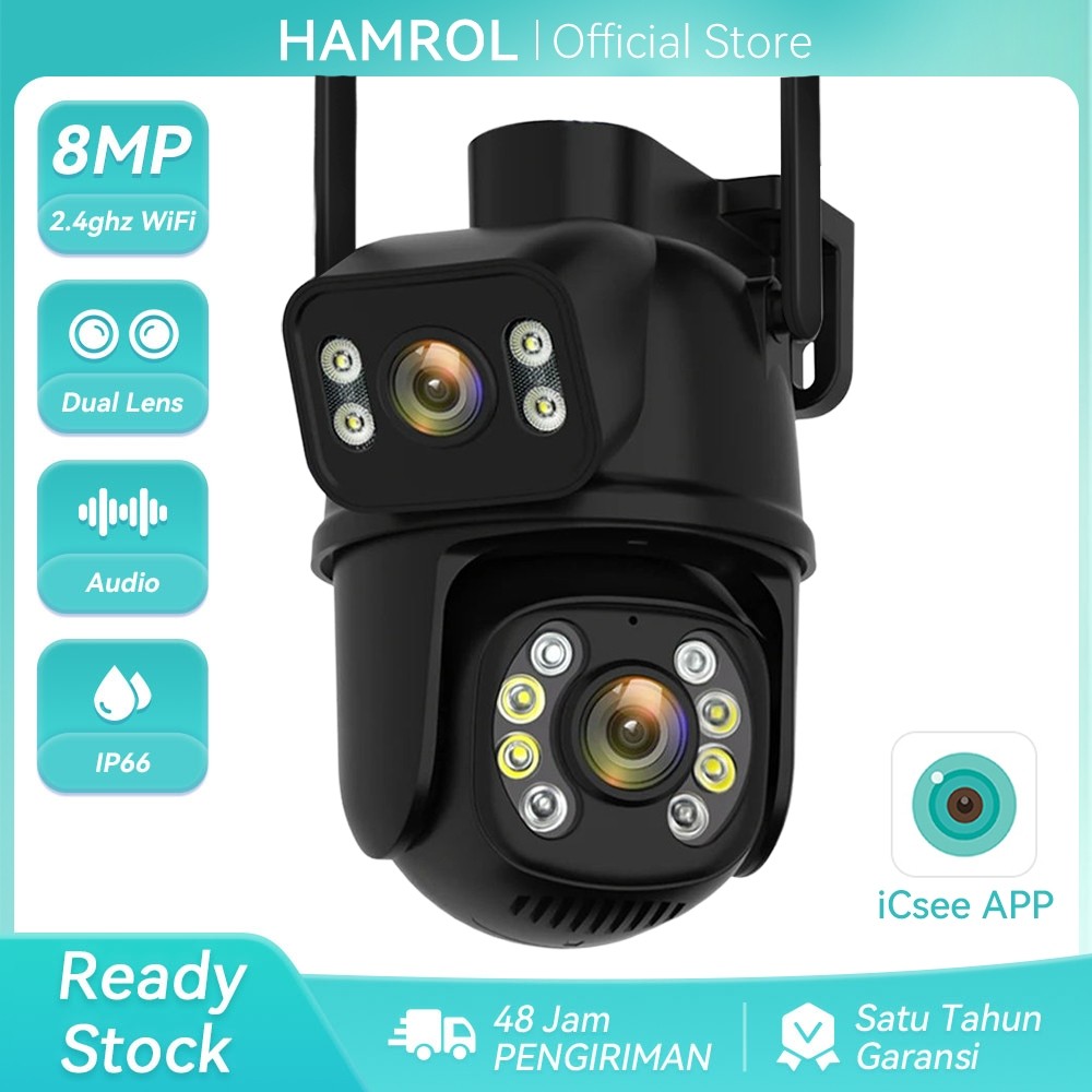 Hamrol 6K 12MP Kamera WiFi PTZ Three Lens Waterproof 8MP Dual Lens Auto Tracking Outdoor CCTV Camera