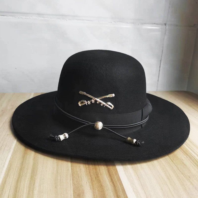 Fashionable Round Top Wool Hat Fashionable Peanut Fencing Logo Decoration Pure Wool Top Hat