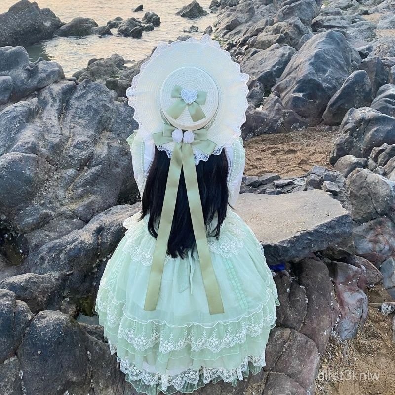 Forest Style Sun Hat Pastoral lo Girl's Straw Hat doll Lace Bow Ribbon Hat