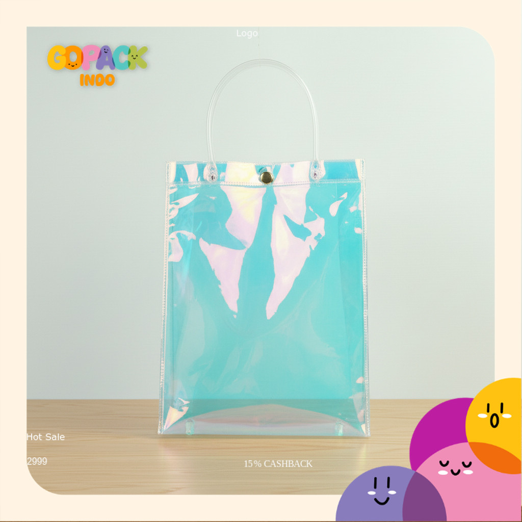 Tas Mika PVC Hologram Totebag Mika PVC Tebal Goodiebag Hologram Tas Souvenir Tas Kuliah Slingbag Tra
