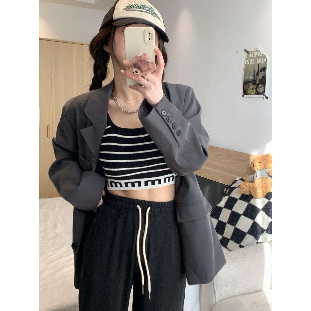 COD- Tanktop Crop Top Rajut - Tanktop Crop Wanita Stripe Import - Tank top Motif Garis-Garis Import 