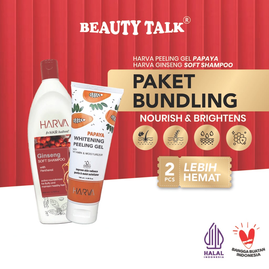 [Bundling Hemat 2PCS] Harva Shampoo Ginseng Soft&Smooth 600ml +  Peeling Gel Pepaya 100ml Eksfoliasi