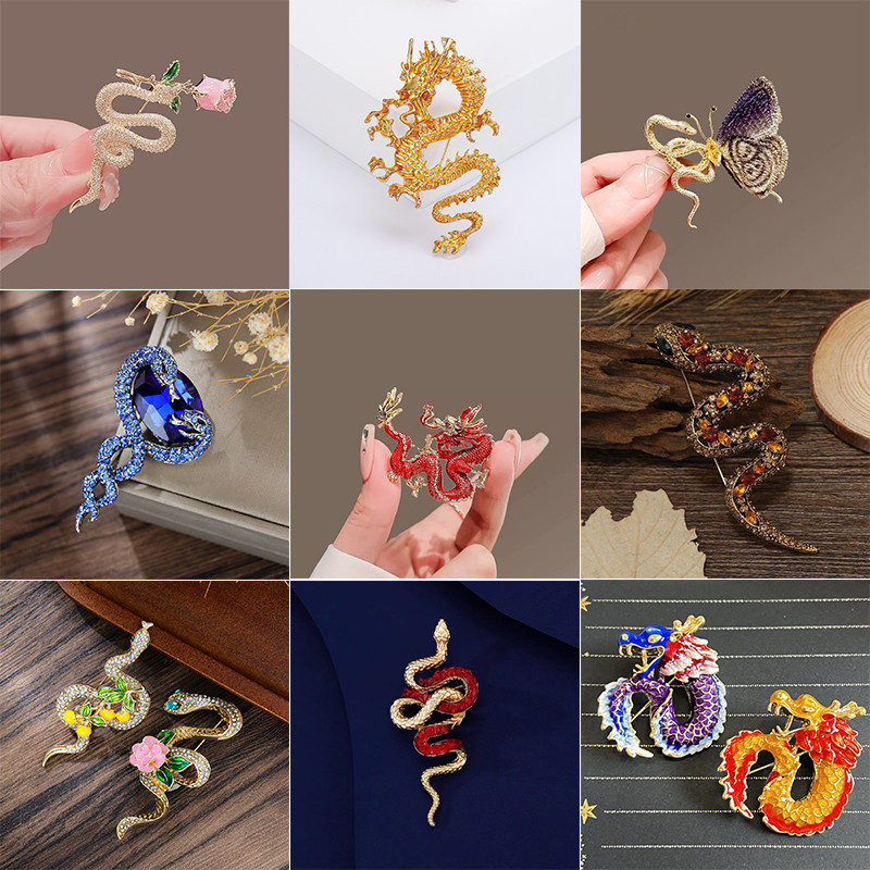 PoBco Bros Naga Shio Ular Shio Paduan Logam Enamel Minyak Tetes Aksesoris Fashion Modern Serbaguna H