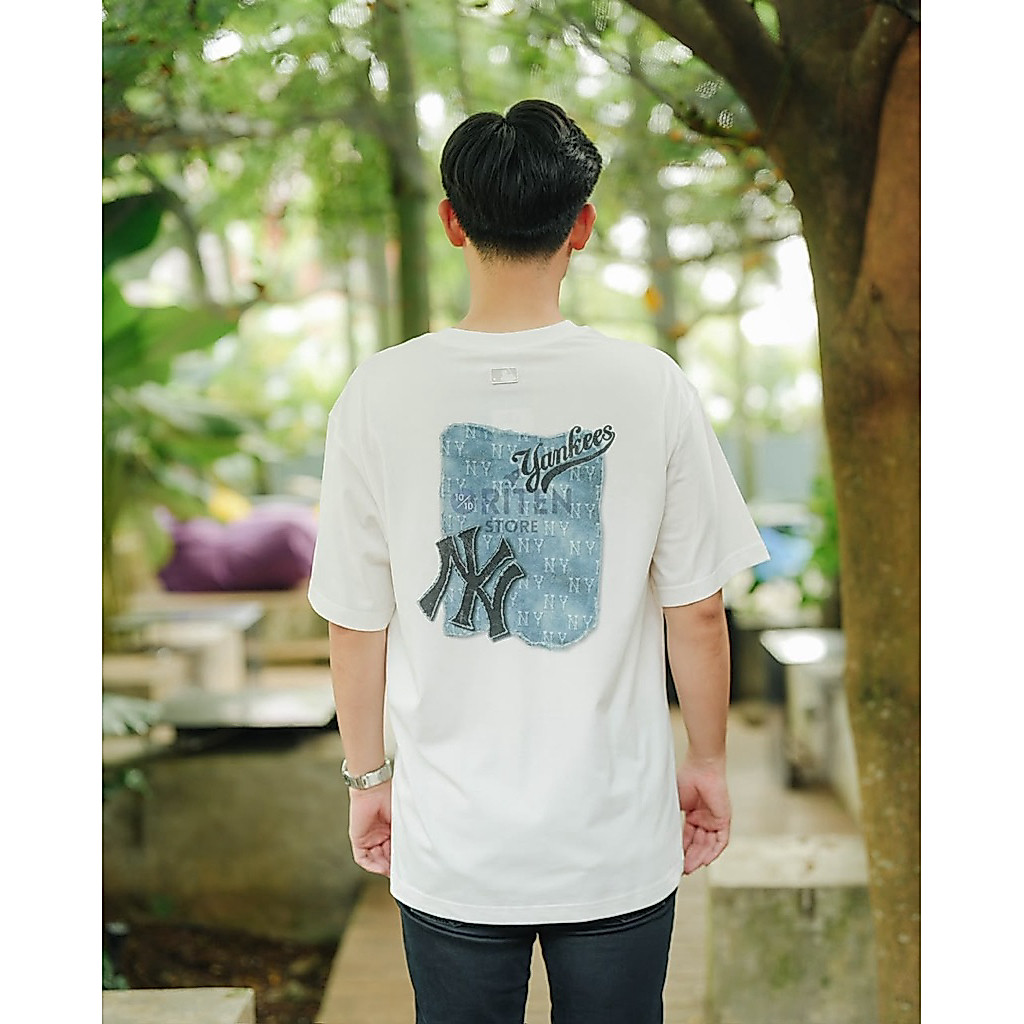 MLB NY Denim Monotive Tee White Original / Baju Kaos MLB Authentic