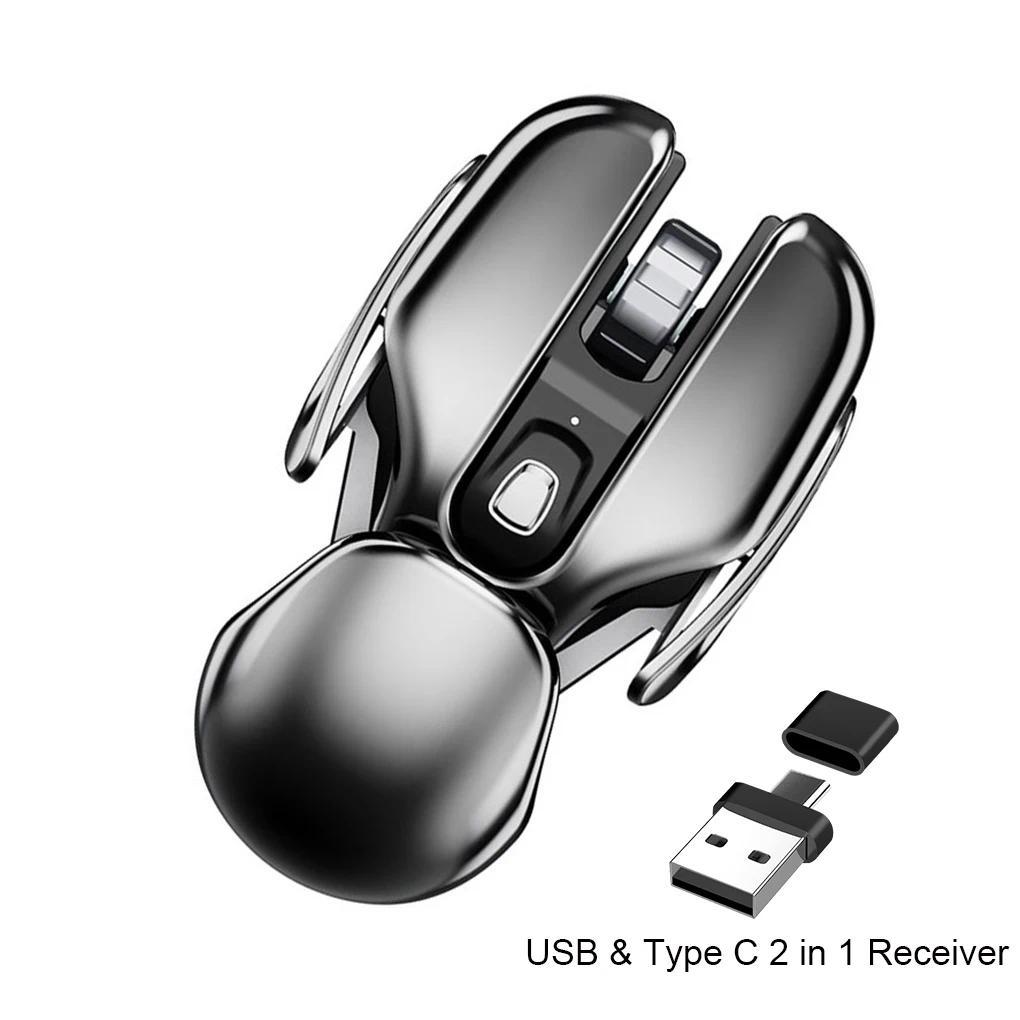 PX2 Metal 24G Rechargeable Wireless Mute 1600DPI Dual Mode Mouse 6 Buttons for Mac PC Laptop Compute