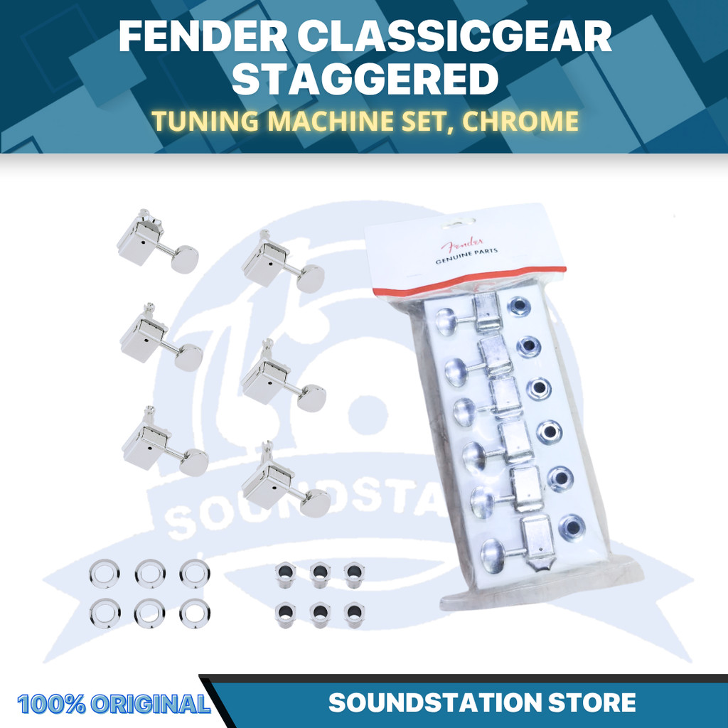 Fender ClassicGear Staggered Tuning Machine Set, Chrome - Dryer Tuning Peg Set Gitar