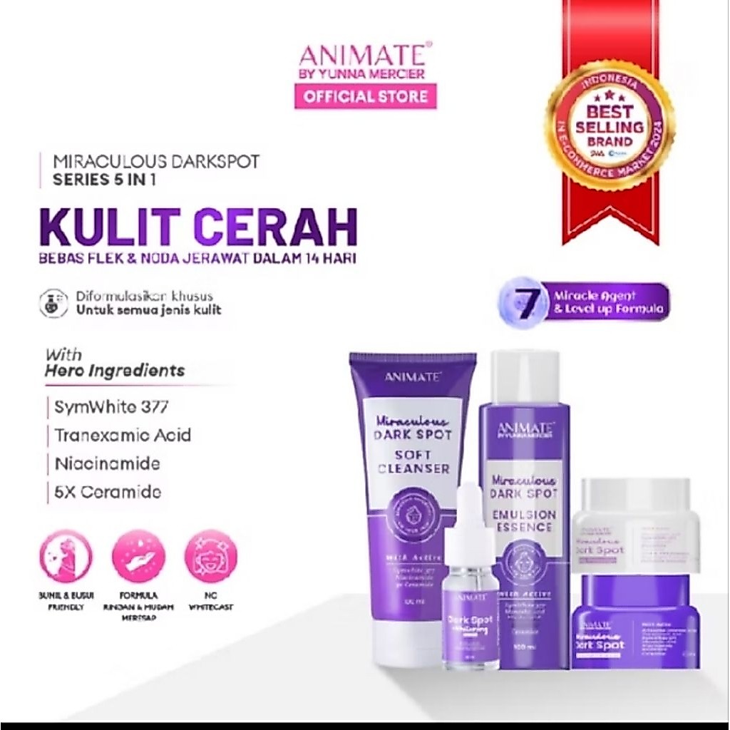 Paket Skincare Wajah Animate 5in1 - Glowing (Biru) untuk Mencerahkan Wajah