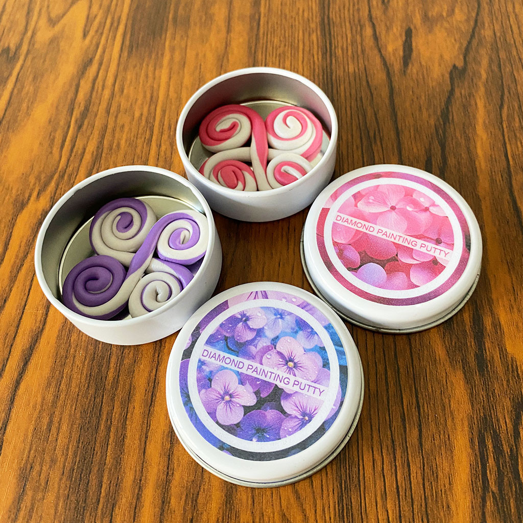 

Flower Diamond Painting Putty in Roun Tin Box, DIY Diamond Art Sticky Putty in Case Purple Pink Color