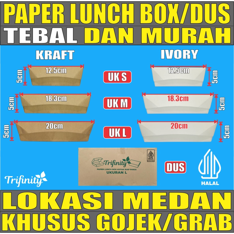 Paper Lunch Box Tebal Putih Uk S M L Kraft Coklat Food Tray Laminasi Kotak Makan Dus Gjk Medan