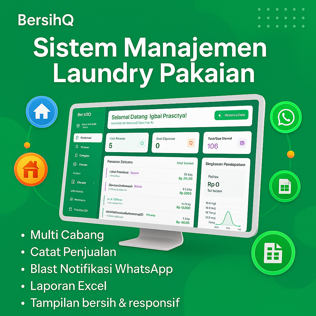 Aplikasi Laundry Management Penjualan Berbasis Web Source Code Website Laundry - BersihQ v1.1.0